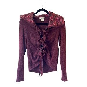 Farinelli purple knit romantic cardigan sweater size small